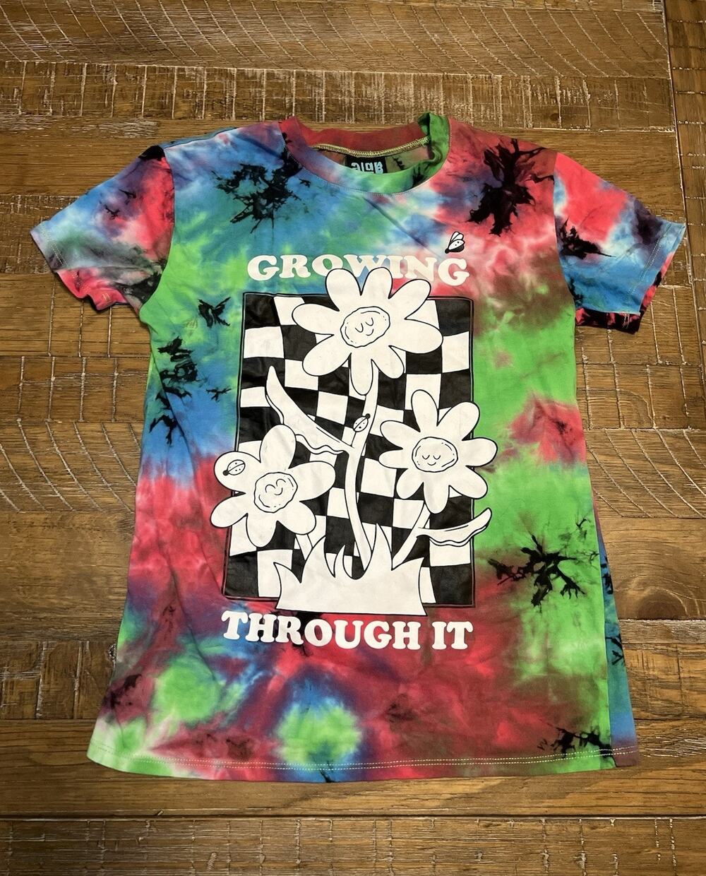 aLab Tie Dye Men’s Small Short Sleeve T-shirt Black & White Floral Print